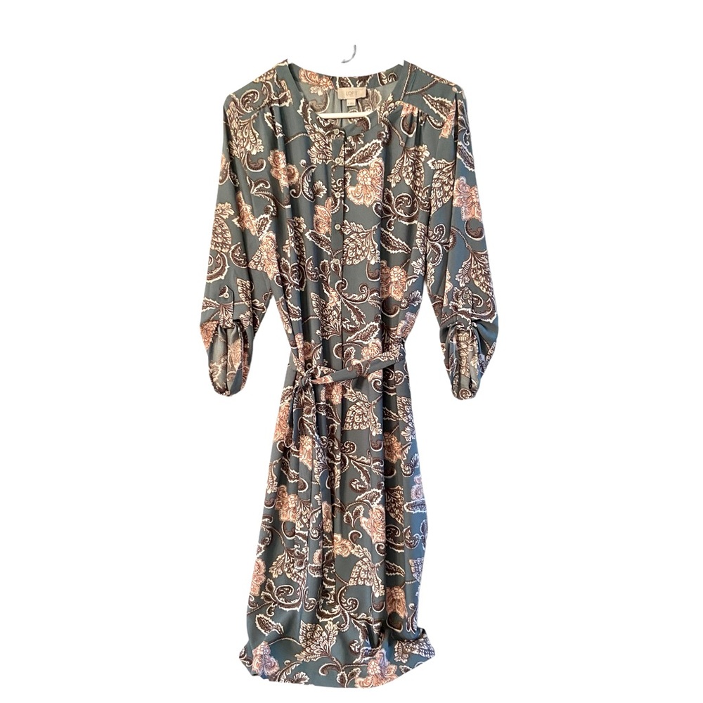 Loft Outlet Floral Belted MIDI Shirtdress Sz M